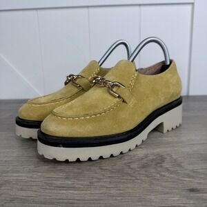 All Black Link Loafer Yellow Suede Shoes Womens Size 39